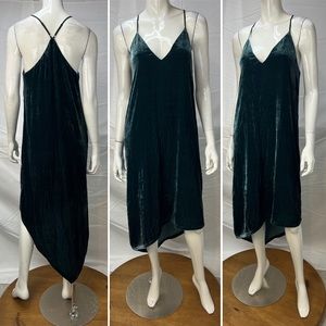BCBGMAXAZRIA Midnight Teal Green Silk Velvet Side Slit Elana Asymmetric XS Dress